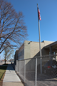 the flag outside the building